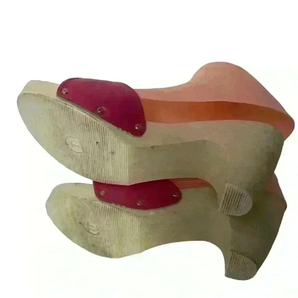 Vtg Dr Scholls Origina Womens Wooden Heeled Clogs Sandals Shoes Pink Italy Sz 9 - Picture 7 of 12